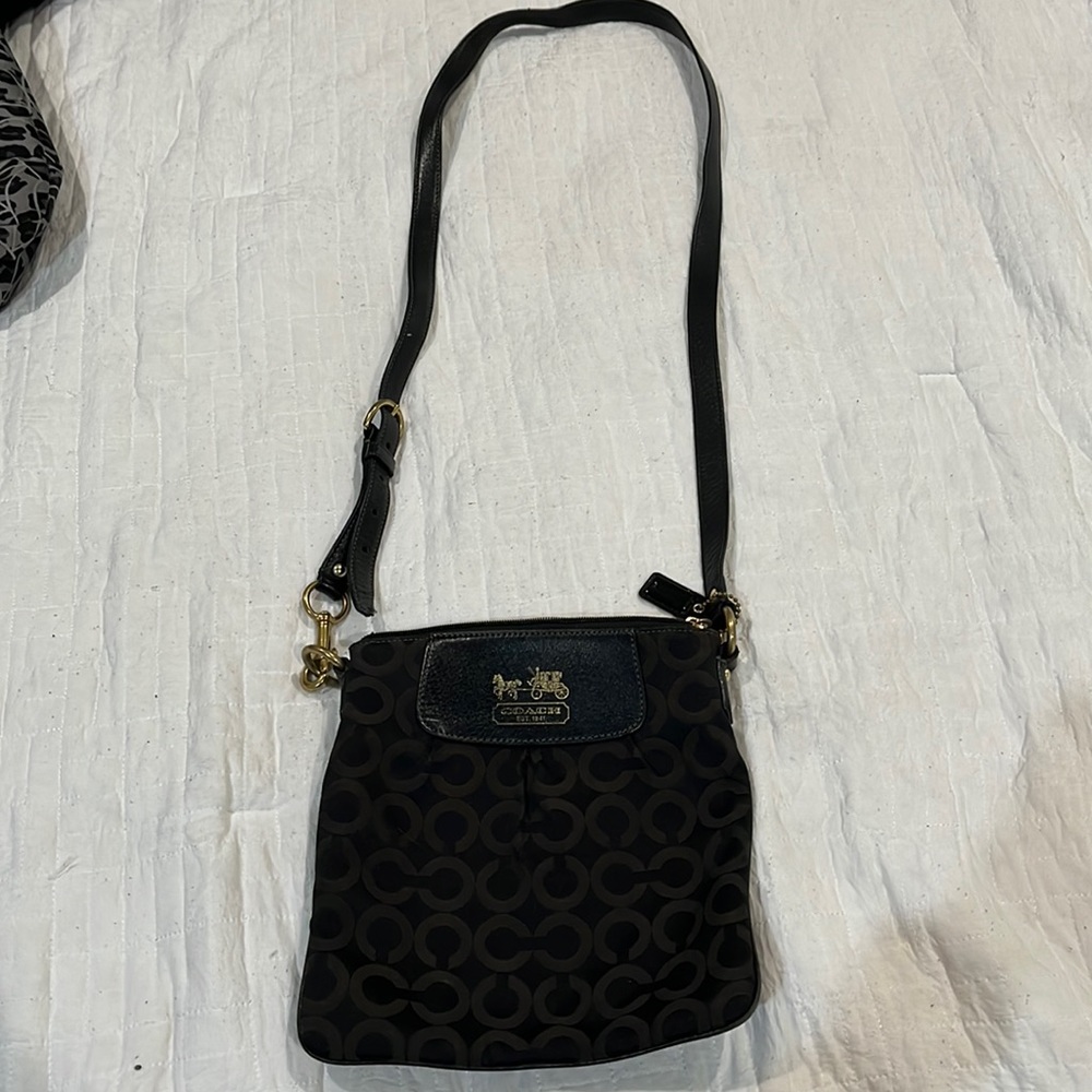 Black Coach Crossbody Bag with Lavender Inside